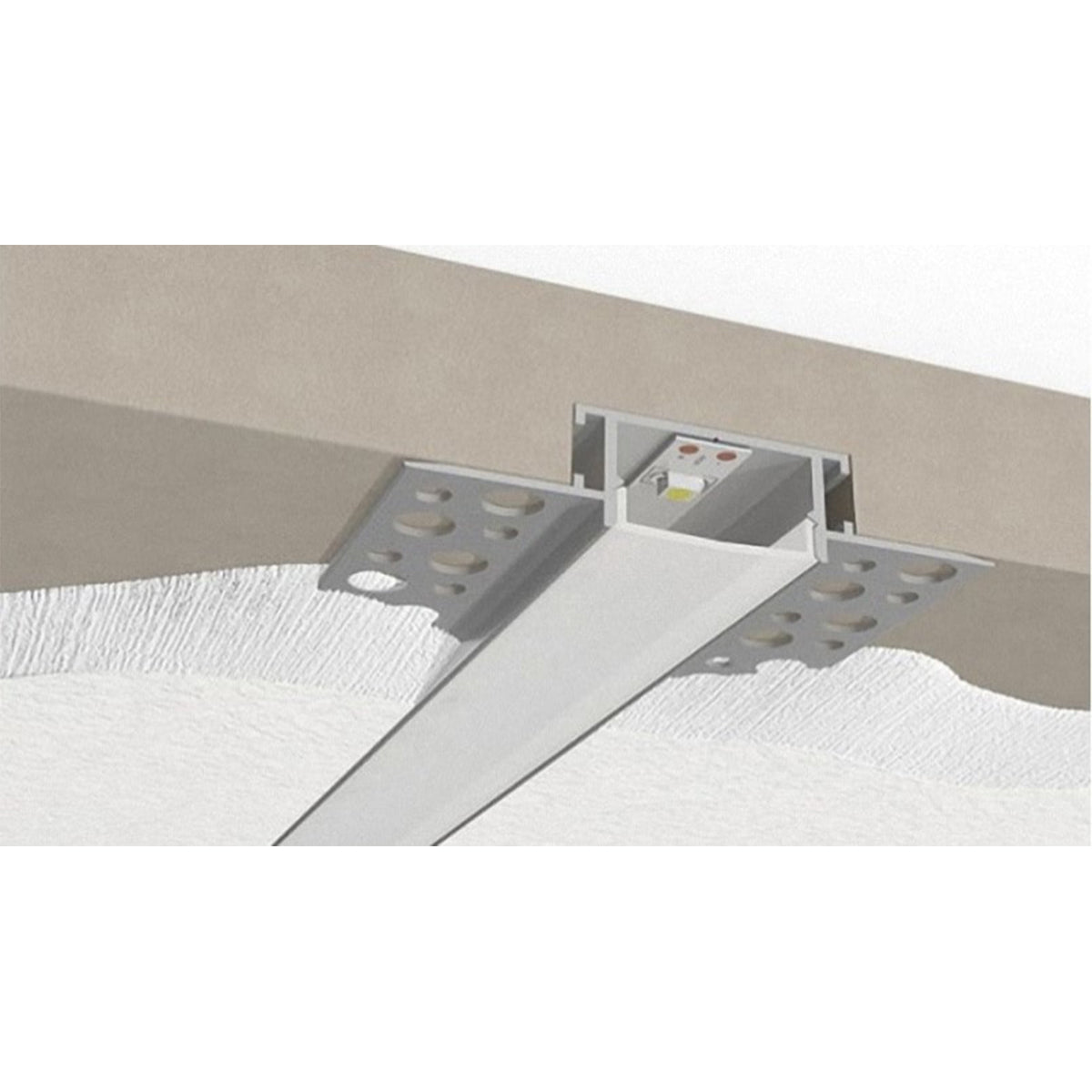 ALP-PLASTERIN GYPSO 70819-1M Χωνευτό Προφίλ Αλουμινίου Ειδικό για Γυψοσανίδα με Λευκό Γαλακτερό Πατητό Κάλυμμα για Ταινίες LED IP20 - Ασημί & Λευκό - Μ100 x Π6.7 x Υ1.3