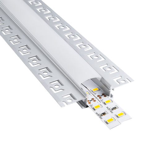 PLASTERBOARD-PROFILE 70819-2M Προφίλ Αλουμινίου - Βάση & Ψύκτρα Ταινίας LED με Λευκό Γαλακτερό Κάλυμμα - Χωνευτή Χρήση σε Γυψοσανίδα - Trimless - Πατητό Κάλυμμα - Ασημί - 2 Μέτρα - Πακέτο 5 Τεμαχίων - Μ200 x Π6.7 x Υ1.4cm