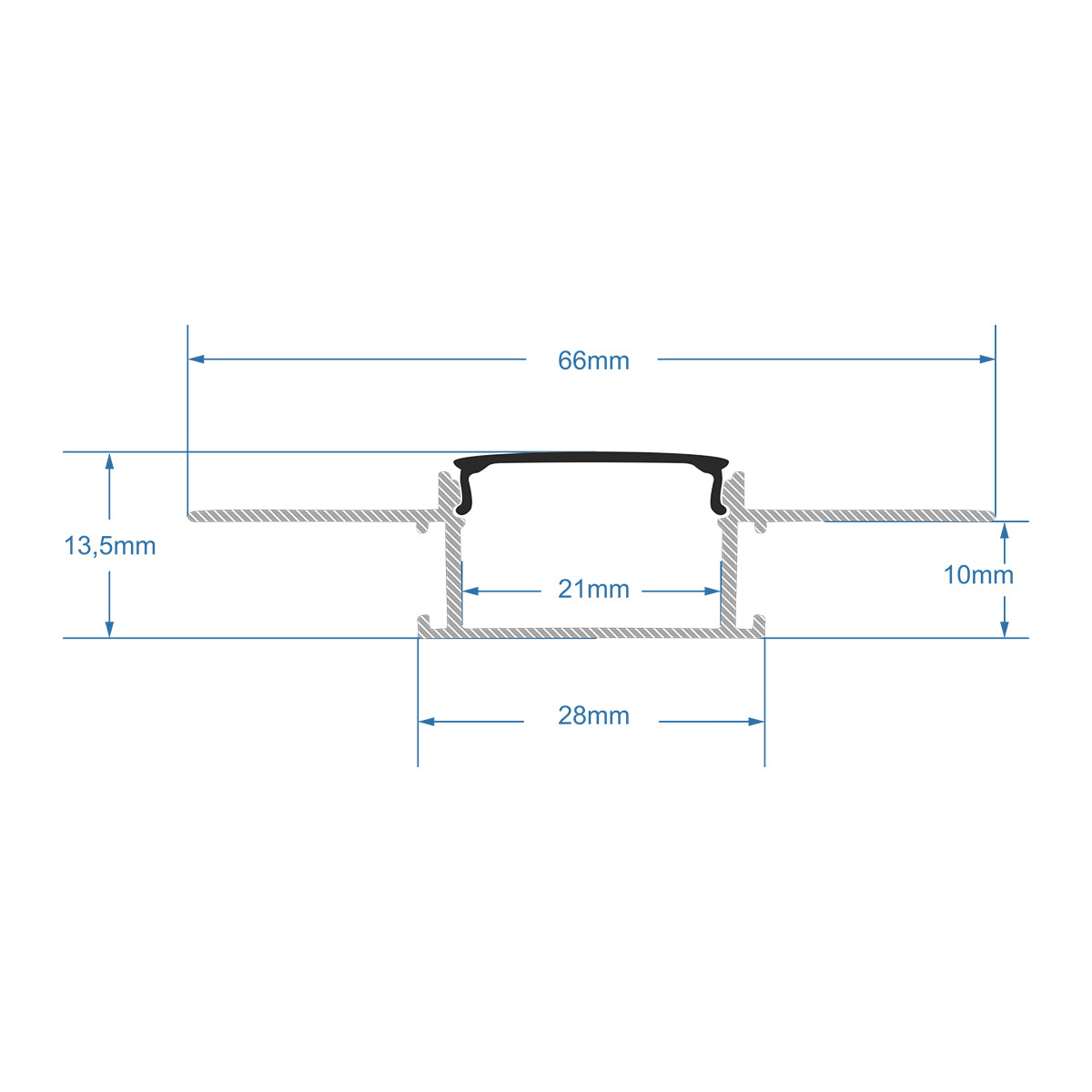 PLASTERBOARD-PROFILE 70820-1M Προφίλ Αλουμινίου - Βάση & Ψύκτρα Ταινίας LED με Μαύρο Φιμέ Κάλυμμα - Χωνευτή Χρήση σε Γυψοσανίδα - Trimless - Πατητό Κάλυμμα - Ασημί - 1 Μέτρο - Μ100 x Π6.7 x Υ1.4cm