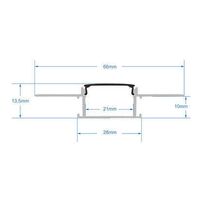 PLASTERBOARD-PROFILE 70820-1M Προφίλ Αλουμινίου - Βάση & Ψύκτρα Ταινίας LED με Μαύρο Φιμέ Κάλυμμα - Χωνευτή Χρήση σε Γυψοσανίδα - Trimless - Πατητό Κάλυμμα - Ασημί - 1 Μέτρο - Μ100 x Π6.7 x Υ1.4cm