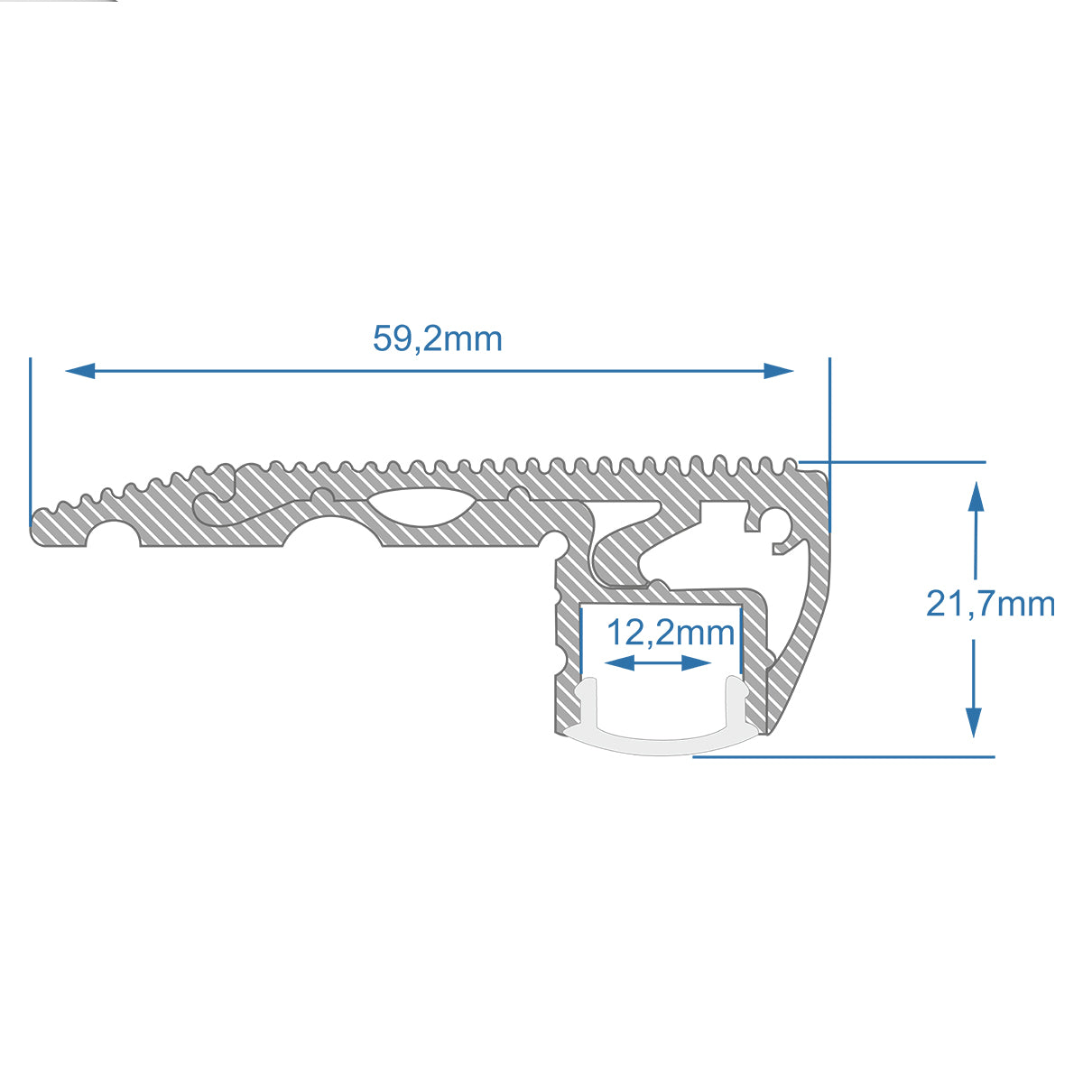 STAIR-PROFILE 70823-2M Προφίλ Αλουμινίου - Βάση & Ψύκτρα Ταινίας LED με Λευκό Γαλακτερό Κάλυμμα - Χρήση σε Σκαλοπάτια - Πατητό Κάλυμμα - Ασημί - 2 Μέτρα - Μ200 x Π6 x Υ2.1cm