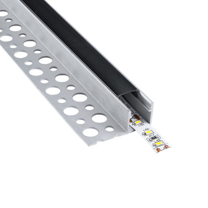 PLASTERBOARD-PROFILE 70835-3M Προφίλ Αλουμινίου - Βάση & Ψύκτρα Ταινίας LED με Μαύρο Φιμέ Κάλυμμα - Χωνευτή Τερματική Χρήση σε Τελείωμα Γυψοσανίδας ή σε Πλακάκι - Trimless - Πατητό Κάλυμμα - Ασημί - 3 Μέτρα - Πακέτο 5 Τεμαχίων - Μ300 x Π3.1 x Υ1.3cm