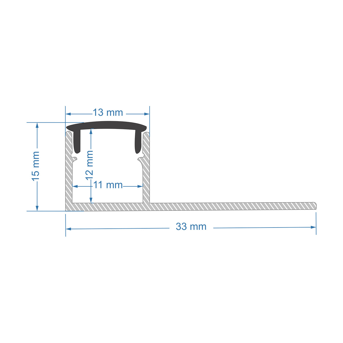 PLASTERBOARD-PROFILE 70835-3M Προφίλ Αλουμινίου - Βάση & Ψύκτρα Ταινίας LED με Μαύρο Φιμέ Κάλυμμα - Χωνευτή Τερματική Χρήση σε Τελείωμα Γυψοσανίδας ή σε Πλακάκι - Trimless - Πατητό Κάλυμμα - Ασημί - 3 Μέτρα - Πακέτο 5 Τεμαχίων - Μ300 x Π3.1 x Υ1.3cm