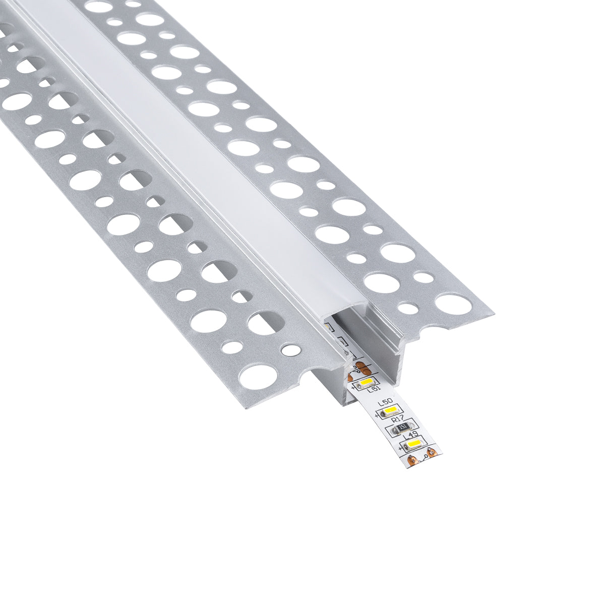 ALP-PLASTERIN GYPSO 70838-3M Χωνευτό Προφίλ Αλουμινίου Ειδικό για Γυψοσανίδα με Λευκό Γαλακτερό Πατητό Κάλυμμα για Ταινίες LED IP20 - Ασημί & Λευκό - Μ300 x Π5.6 x Υ1.3 - Πακέτο 5 Τεμαχίων