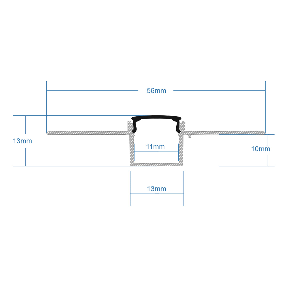 PLASTERBOARD-PROFILE 70839-1M Προφίλ Αλουμινίου - Βάση & Ψύκτρα Ταινίας LED με Μαύρο Φιμέ Κάλυμμα - Χωνευτή Χρήση σε Γυψοσανίδα - Trimless - Πατητό Κάλυμμα - Ασημί - 1 Μέτρο - Μ100 x Π5.6 x Υ1.5cm