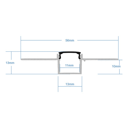 PLASTERBOARD-PROFILE 70839-1M Προφίλ Αλουμινίου - Βάση & Ψύκτρα Ταινίας LED με Μαύρο Φιμέ Κάλυμμα - Χωνευτή Χρήση σε Γυψοσανίδα - Trimless - Πατητό Κάλυμμα - Ασημί - 1 Μέτρο - Μ100 x Π5.6 x Υ1.5cm