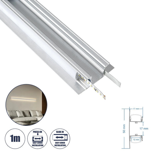 ALP-WALL-UPDOWN CONCEALED 70844-1M Επιφανειακό Προφίλ Αλουμινίου Ειδικό για Δημιουργία Κρυφού Φωτισμού Up & Down με Λευκό Γαλακτερό Πατητό Κάλυμμα για Ταινίες LED IP20 - Ασημί & Λευκό - Μ100 x Π5 x Υ1.7