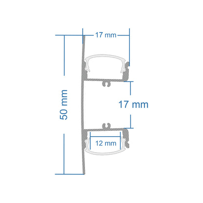 SURFACE-PROFILE 70844-3M Προφίλ Αλουμινίου - Βάση & Ψύκτρα Ταινίας LED με Λευκό Γαλακτερό Κάλυμμα - Επιφανειακή Χρήση Δημιουργίας Κρυφού Φωτισμού Πάνω/Κάτω - Πατητό Κάλυμμα - Ασημί - 3 Μέτρα - Μ300 x Π5 x Υ1.7cm