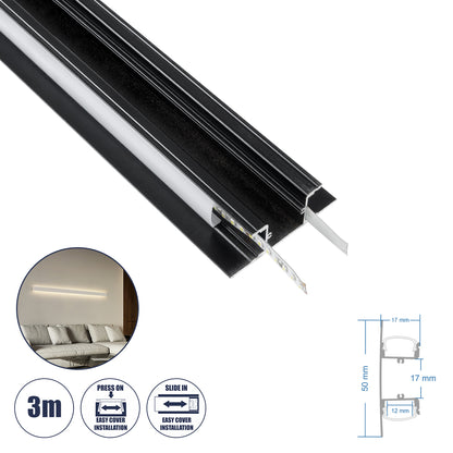 SURFACE-PROFILE 70845-3M Προφίλ Αλουμινίου - Βάση & Ψύκτρα Ταινίας LED με Λευκό Γαλακτερό Κάλυμμα - Επιφανειακή Χρήση Δημιουργίας Κρυφού Φωτισμού Πάνω/Κάτω - Πατητό Κάλυμμα - Μαύρο - 3 Μέτρα - Μ300 x Π5 x Υ1.7cm