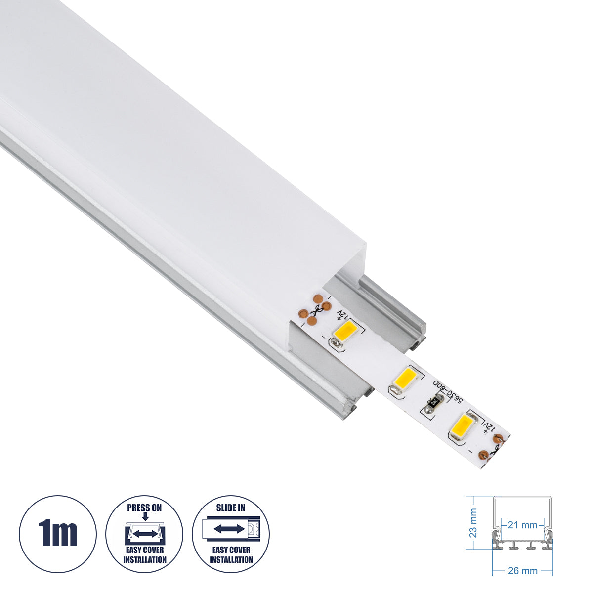 SURFACEPENDANT-PROFILE 70847-1M Προφίλ Αλουμινίου - Βάση & Ψύκτρα Ταινίας LED με Λευκό Γαλακτερό Κάλυμμα - Επιφανειακή & Κρεμαστή Χρήση - Πατητό Κάλυμμα - Ασημί - 1 Μέτρο - Μ100 x Π2.6 x Υ2.3cm