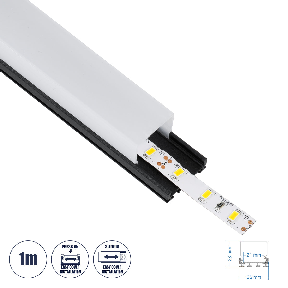 SURFACEPENDANT-PROFILE 70849-1M Προφίλ Αλουμινίου - Βάση & Ψύκτρα Ταινίας LED με Λευκό Γαλακτερό Κάλυμμα - Επιφανειακή & Κρεμαστή Χρήση - Πατητό Κάλυμμα - Μαύρο - 1 Μέτρο - Μ100 x Π2.6 x Υ2.3cm