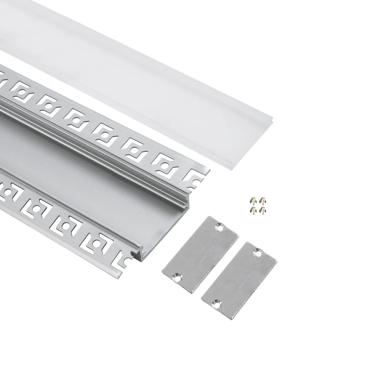 ALP-PLASTERIN GYPSO 70861-1M Χωνευτό Προφίλ Αλουμινίου Ειδικό για Γυψοσανίδα με Λευκό Γαλακτερό Πατητό Κάλυμμα για Ταινίες LED IP20 - Ασημί & Λευκό - Μ100 x Π7.8 x Υ1.4
