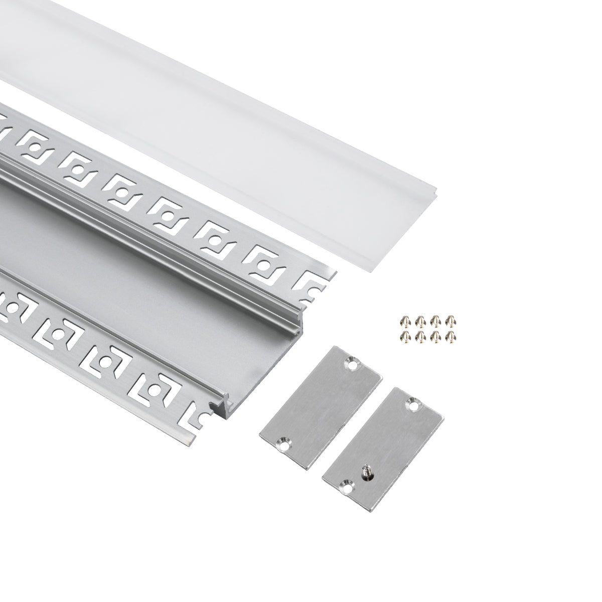 ALP-PLASTERIN GYPSO 70861-3M Χωνευτό Προφίλ Αλουμινίου Ειδικό για Γυψοσανίδα με Λευκό Γαλακτερό Πατητό Κάλυμμα για Ταινίες LED IP20 - Ασημί & Λευκό - Μ300 x Π7.8 x Υ1.4 - Πακέτο 5 Τεμαχίων