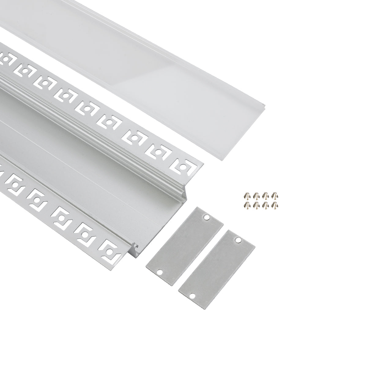 PLASTERBOARD-PROFILE 70862-3M Προφίλ Αλουμινίου - Βάση & Ψύκτρα Ταινίας LED με Λευκό Γαλακτερό Κάλυμμα - Χωνευτή Χρήση σε Γυψοσανίδα - Trimless - Πατητό Κάλυμμα - Ασημί - 3 Μέτρα - Πακέτο 5 Τεμαχίων - Μ300 x Π8.8 x Υ2cm