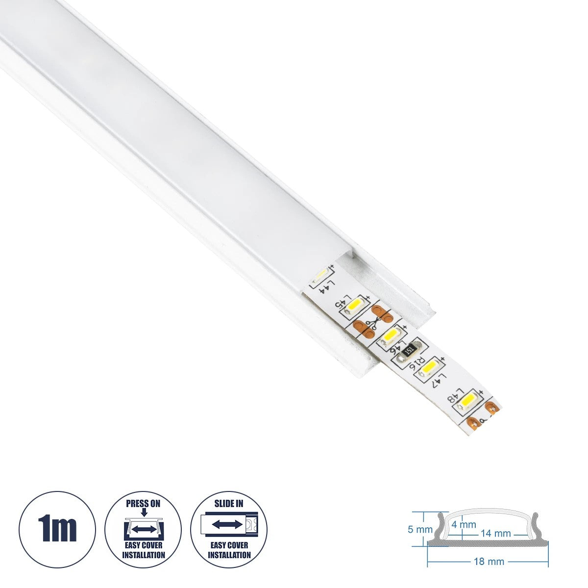 ALP-LINEAR CURBARIO 70863-1M Επιφανειακό Εύκαμπτο Προφίλ Αλουμινίου με Λευκό Γαλακτερό Πατητό Κάλυμμα για Ταινίες LED IP20 - Λευκό - Μ100 x Π1.8 x Υ0.5