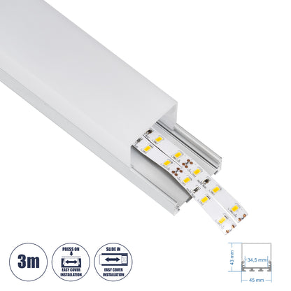 SURFACEPENDANT-PROFILE 70864-3M Προφίλ Αλουμινίου - Βάση & Ψύκτρα Ταινίας LED με Λευκό Γαλακτερό Κάλυμμα - Επιφανειακή & Κρεμαστή Χρήση - Πατητό Κάλυμμα - Ασημί - 3 Μέτρα - Μ300 x Π4.5 x Υ4.2cm