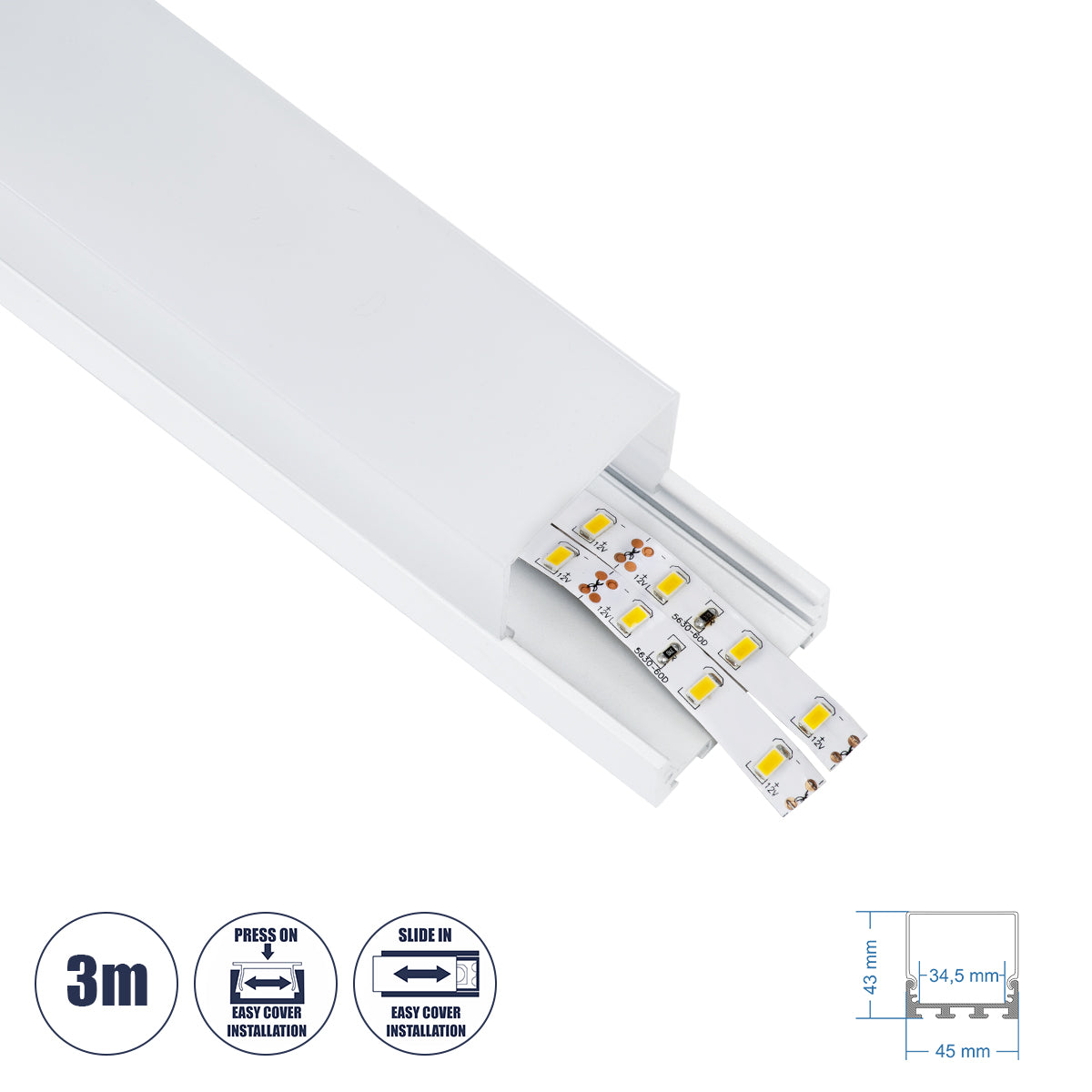 SURFACEPENDANT-PROFILE 70865-3M Προφίλ Αλουμινίου - Βάση & Ψύκτρα Ταινίας LED με Λευκό Γαλακτερό Κάλυμμα - Επιφανειακή & Κρεμαστή Χρήση - Πατητό Κάλυμμα - Λευκό - 3 Μέτρα - Μ300 x Π4.5 x Υ4.2cm