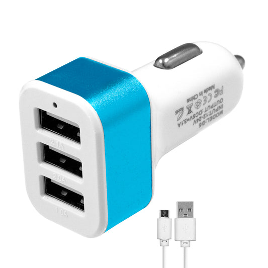 79503 Μπλε Φορτιστής Αυτοκινήτου DC 12-24V με 3 Εξόδους USB DC 5V Max 3.1A 20W και Καλώδιο USB σε Type-C