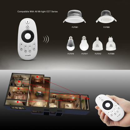 71402 FUT006 Mi-Light Ασύρματο Χειριστήριο RF 2.4Ghz 4 Group για όλα τα Μονόχρωμα & CCT Mi-BOXER Controller DC 3V 2 x AAA - IP20 Λευκό Μ10.8 x Π5.4 x Υ2cm