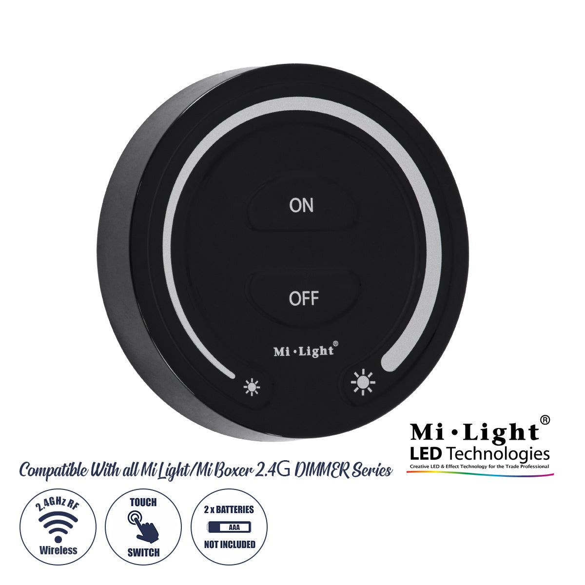 71403 FUT087-B Mi-Light Ασύρματο Χειριστήριο Αφής RF 2.4Ghz για όλα τα Μονόχρωμα Mi-BOXER Controller DC 3V 2 x AAA - IP20 Μαύρο Φ8 x Υ1.8cm