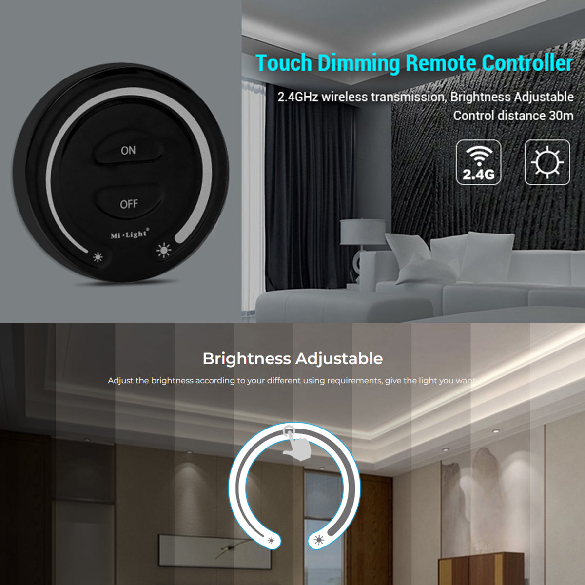 71403 FUT087-B Mi-Light Ασύρματο Χειριστήριο Αφής RF 2.4Ghz για όλα τα Μονόχρωμα Mi-BOXER Controller DC 3V 2 x AAA - IP20 Μαύρο Φ8 x Υ1.8cm