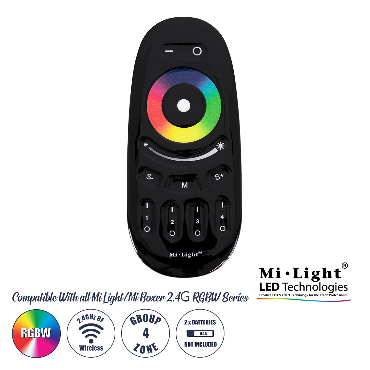 71410 FUT096-B Mi-Light Ασύρματο Χειριστήριο Αφής RF 2.4Ghz 4 Group για όλα τα RGBW Mi-BOXER Controller DC 3V 2 x AAA - IP20 Μαύρο Μ12 x Π5.4 x Υ2cm