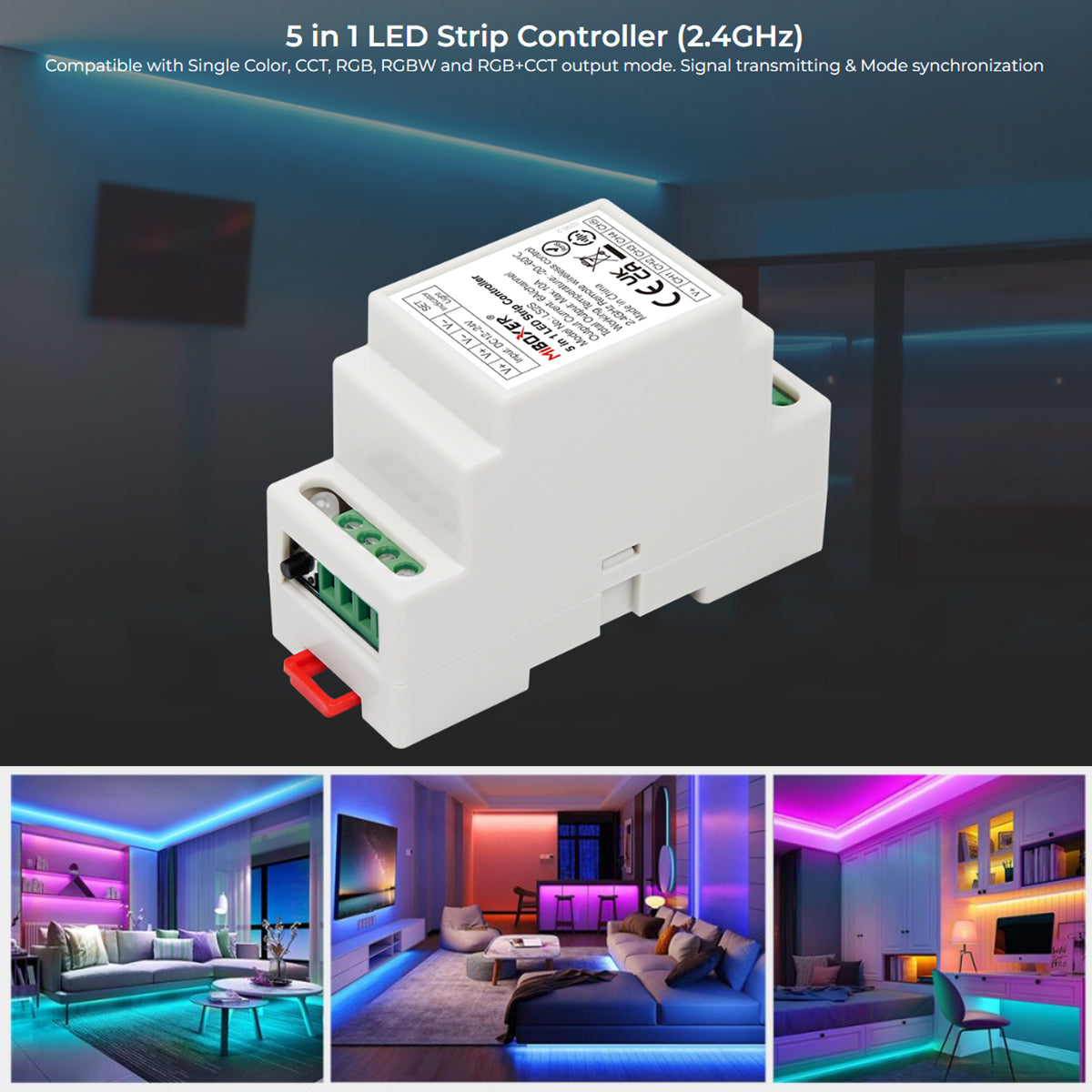 71415 LS2S Mi-BOXER DC WiFi & RF 2.4Ghz Dimmer High Speed Controller 5 Καναλιών DC 12-24V 5 x 6A 144W - Max 10A 240W - IP20 RGBW+WW - Din Rail Ράγας - Μ9 x Π3.4 x Υ6cm
