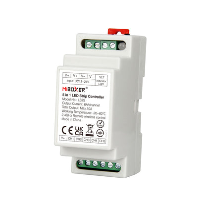 71415 LS2S Mi-BOXER DC WiFi & RF 2.4Ghz Dimmer High Speed Controller 5 Καναλιών DC 12-24V 5 x 6A 144W - Max 10A 240W - IP20 RGBW+WW - Din Rail Ράγας - Μ9 x Π3.4 x Υ6cm