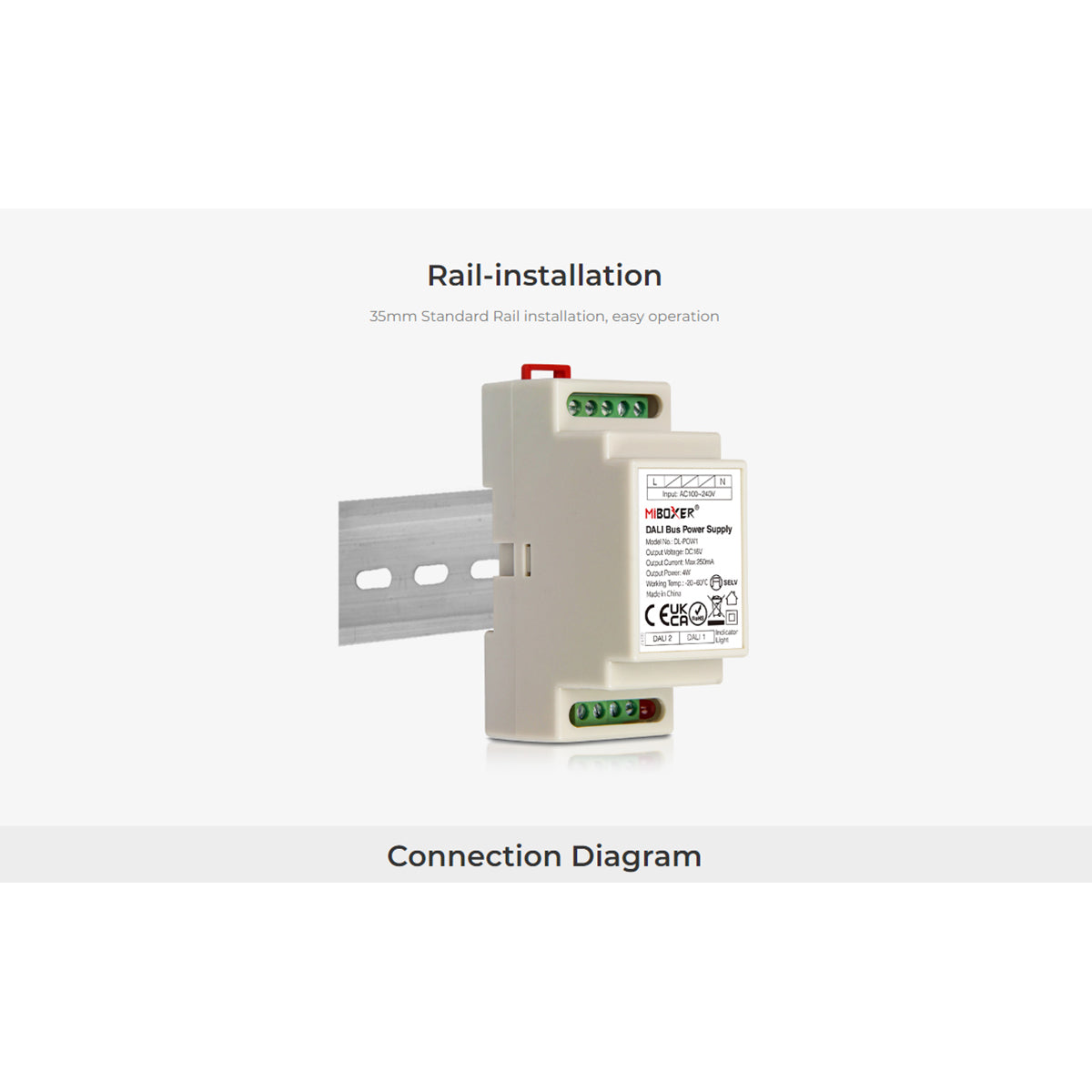 MiBOXER-DL-POW1 71420 DC DALI BUS Τροφοδοτικό/Μετασχηματιστής SELV Ράγας με 2 x 125mA 2W Κανάλια AC 220-240V σε DC 16V 250mA 4W Max IP20 - DALI BUS - Μ9 x Π3.4 x Υ6