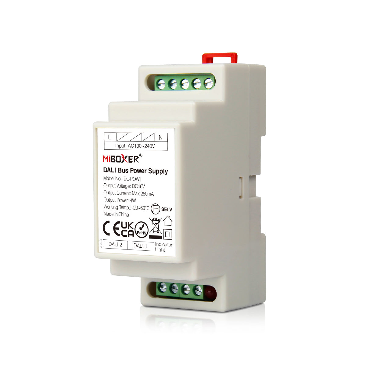MiBOXER-DL-POW1 71420 DC DALI BUS Τροφοδοτικό/Μετασχηματιστής SELV Ράγας με 2 x 125mA 2W Κανάλια AC 220-240V σε DC 16V 250mA 4W Max IP20 - DALI BUS - Μ9 x Π3.4 x Υ6