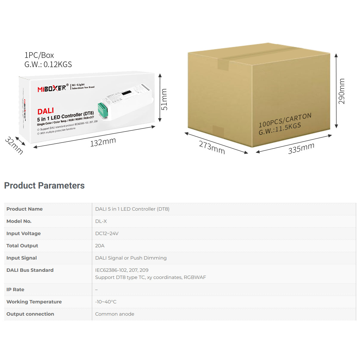 71423 DL-X Mi-BOXER DC DALI & Push Dimming 5 in 1 High Speed Controller / Dimmer 5 Καναλιών DC 12-24V 5 x 6A 144W - Max 20A 480W - IP20 RGBW+WW Μ13 x Π5 x Υ2.5cm