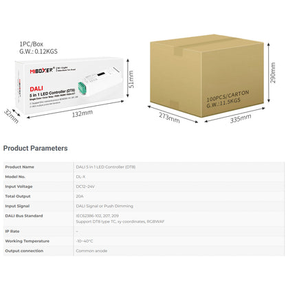71423 DL-X Mi-BOXER DC DALI & Push Dimming 5 in 1 High Speed Controller / Dimmer 5 Καναλιών DC 12-24V 5 x 6A 144W - Max 20A 480W - IP20 RGBW+WW Μ13 x Π5 x Υ2.5cm