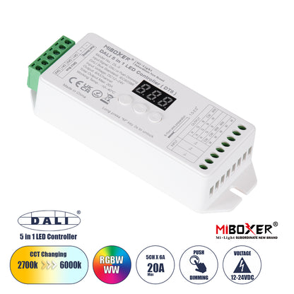 71423 DL-X Mi-BOXER DC DALI & Push Dimming 5 in 1 High Speed Controller / Dimmer 5 Καναλιών DC 12-24V 5 x 6A 144W - Max 20A 480W - IP20 RGBW+WW Μ13 x Π5 x Υ2.5cm