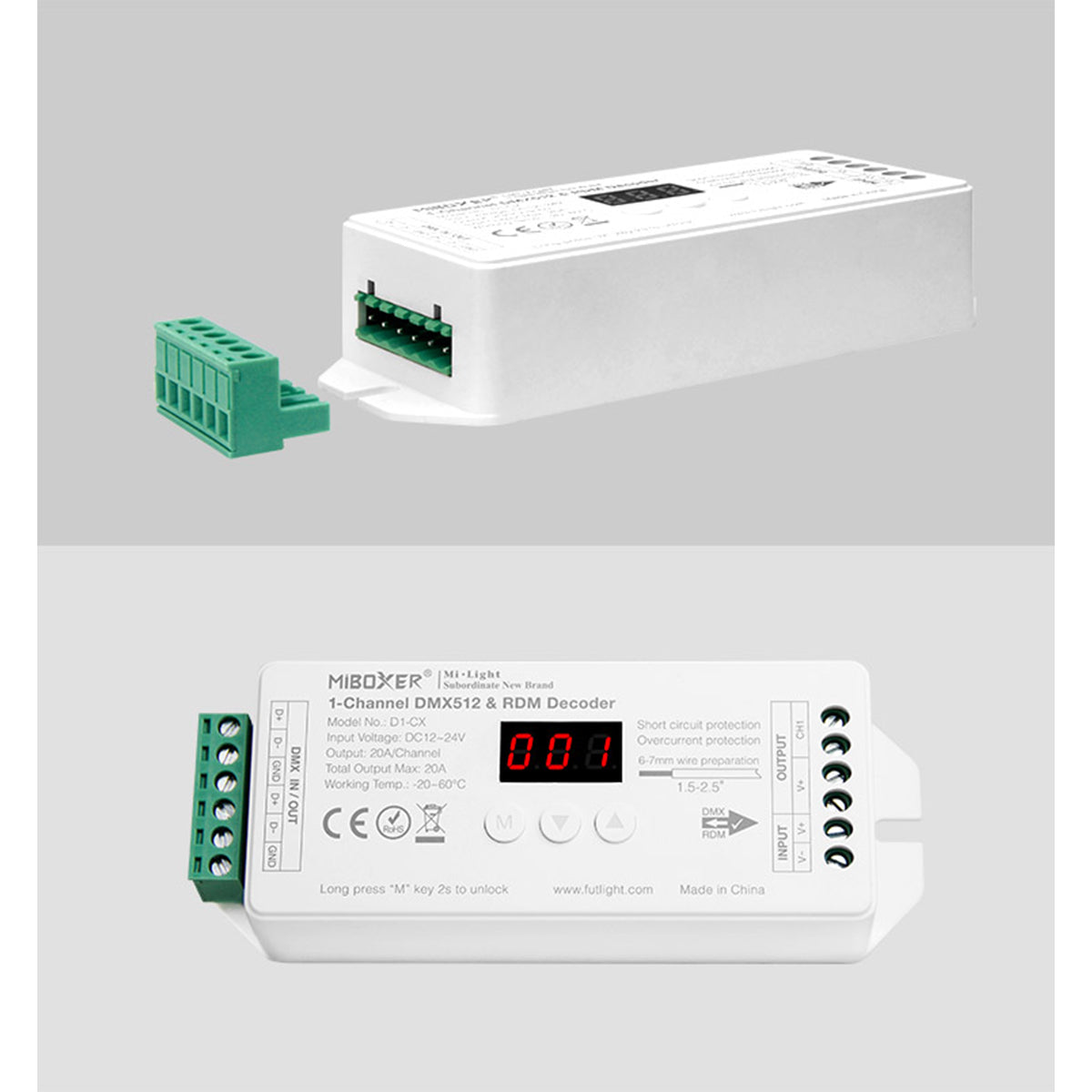 71424 D1-CX Mi-BOXER DC DMX & RDM Dimmer High Speed Controller / Decoder 1 Καναλιού DC 12-24V 1 x 20A 480W - Max 20A 480W - IP20 Μ13 x Π5 x Υ2.5cm