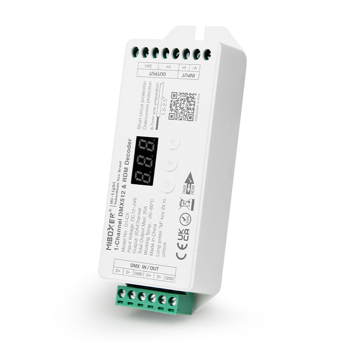 71424 D1-CX Mi-BOXER DC DMX & RDM Dimmer High Speed Controller / Decoder 1 Καναλιού DC 12-24V 1 x 20A 480W - Max 20A 480W - IP20 Μ13 x Π5 x Υ2.5cm