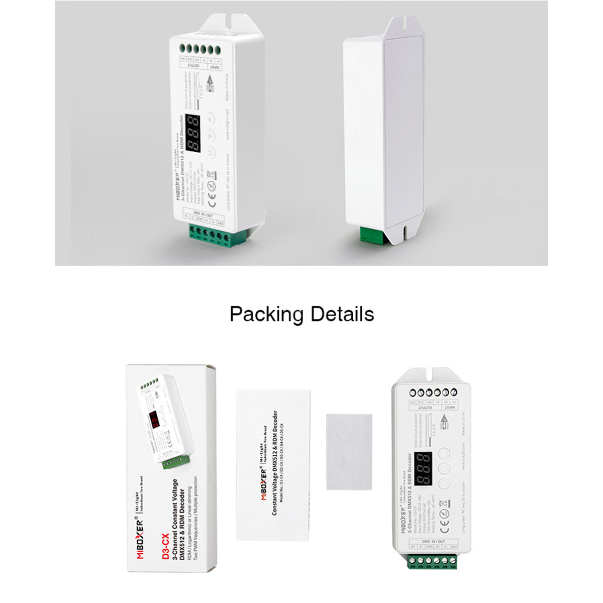 71425 D3-CX Mi-BOXER DC DMX & RDM Dimmer High Speed Controller / Decoder 3 Καναλιών DC 12-24V 3 x 6A 144W - Max 18A 432W - IP20 Μ13 x Π5 x Υ2.5cm