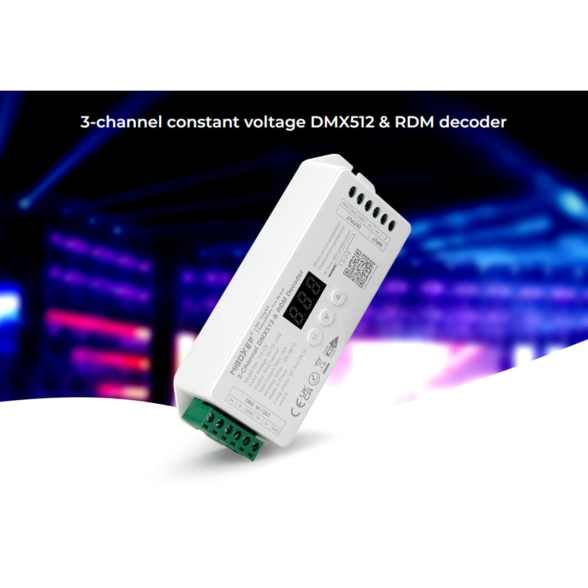 71425 D3-CX Mi-BOXER DC DMX & RDM Dimmer High Speed Controller / Decoder 3 Καναλιών DC 12-24V 3 x 6A 144W - Max 18A 432W - IP20 Μ13 x Π5 x Υ2.5cm