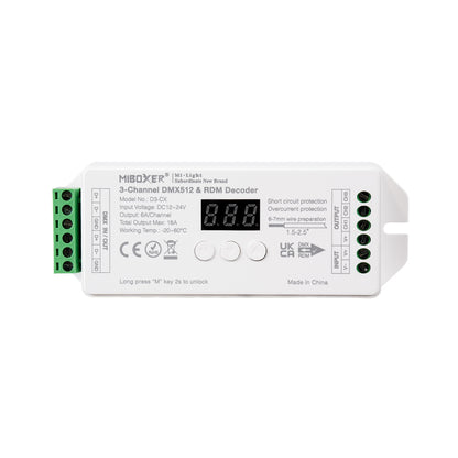 71425 D3-CX Mi-BOXER DC DMX & RDM Dimmer High Speed Controller / Decoder 3 Καναλιών DC 12-24V 3 x 6A 144W - Max 18A 432W - IP20 Μ13 x Π5 x Υ2.5cm