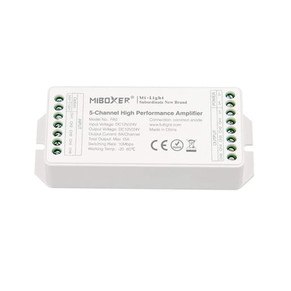 MiBOXER-PA5 71429 DC Ενισχυτής Ισχύος & Σήματος Υψηλής Ταχύτητας με 5 x 6A 144W Κανάλια DC 12-24V 15A 360W Max IP20 - Μ11.4 x Π4.9 x Υ2.8