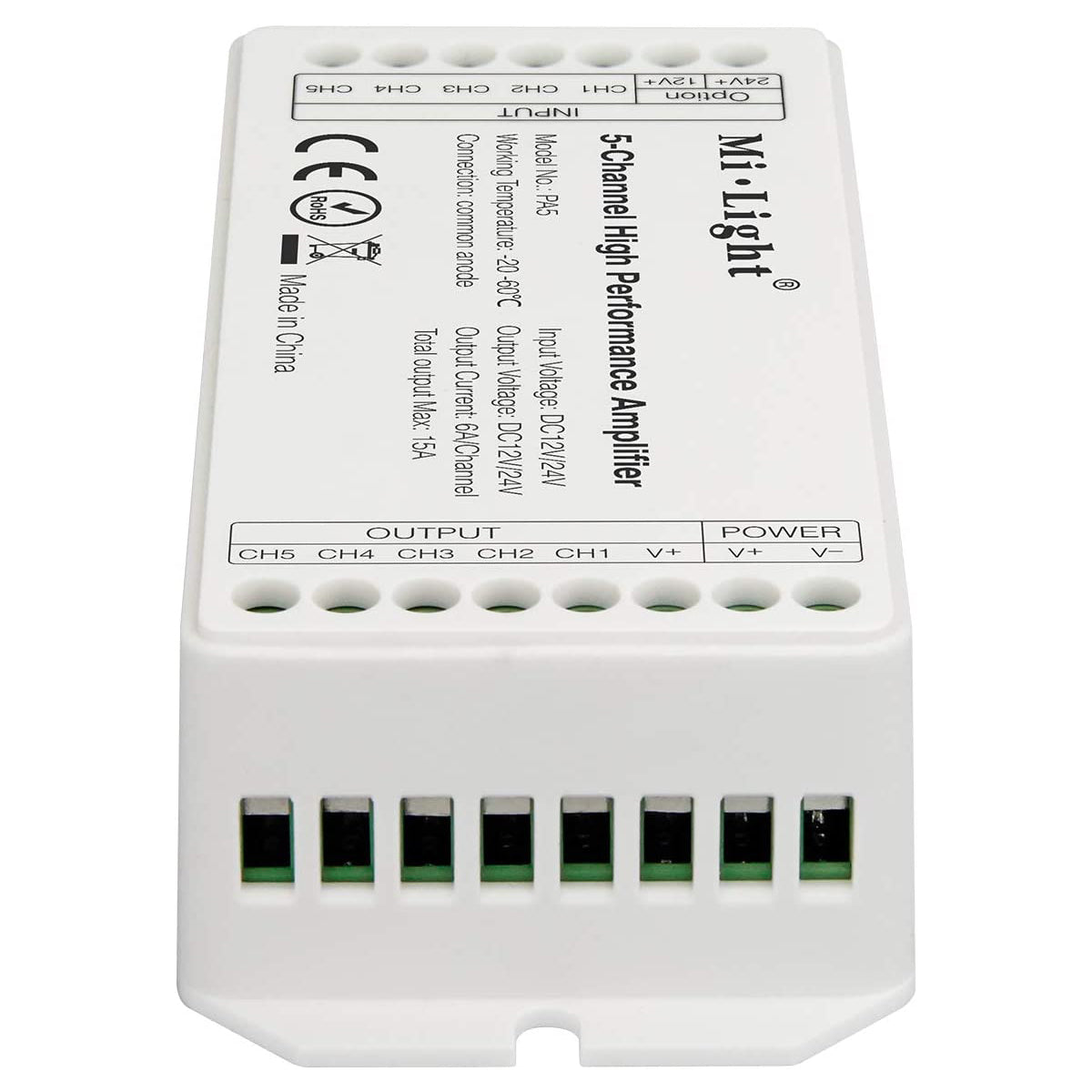 MiBOXER-PA5 71429 DC Ενισχυτής Ισχύος & Σήματος Υψηλής Ταχύτητας με 5 x 6A 144W Κανάλια DC 12-24V 15A 360W Max IP20 - Μ11.4 x Π4.9 x Υ2.8