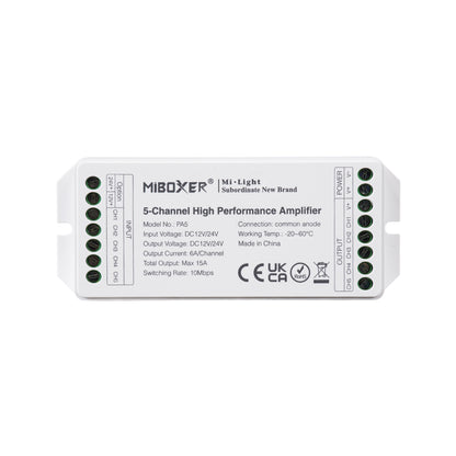 MiBOXER-PA5 71429 DC Ενισχυτής Ισχύος & Σήματος Υψηλής Ταχύτητας με 5 x 6A 144W Κανάλια DC 12-24V 15A 360W Max IP20 - Μ11.4 x Π4.9 x Υ2.8