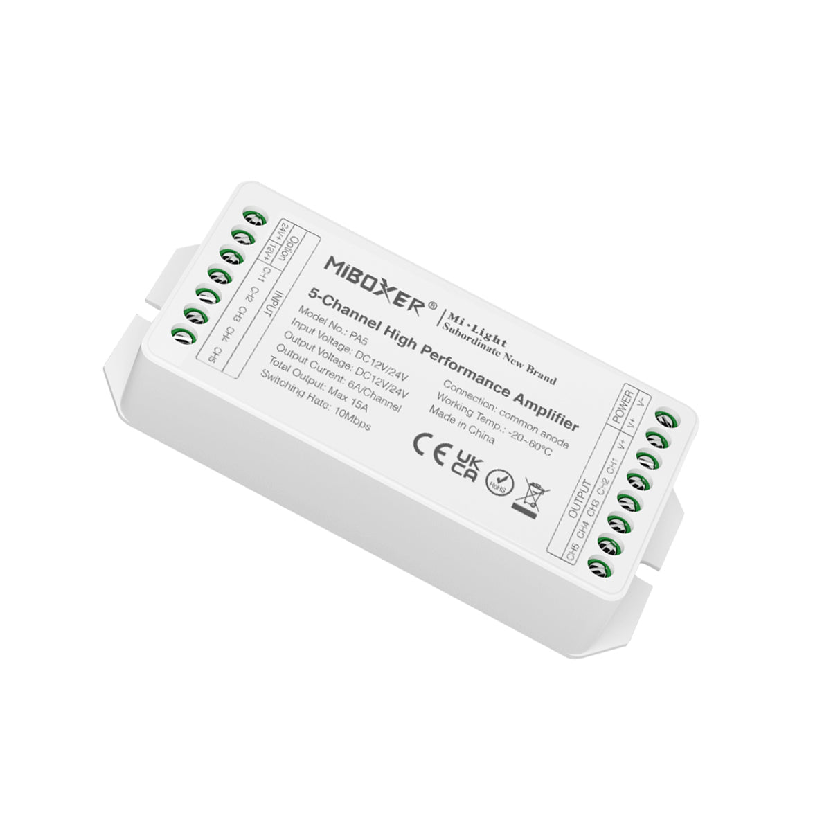 MiBOXER-PA5 71429 DC Ενισχυτής Ισχύος & Σήματος Υψηλής Ταχύτητας με 5 x 6A 144W Κανάλια DC 12-24V 15A 360W Max IP20 - Μ11.4 x Π4.9 x Υ2.8