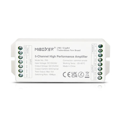 MiBOXER-PA5 71429 DC Ενισχυτής Ισχύος & Σήματος Υψηλής Ταχύτητας με 5 x 6A 144W Κανάλια DC 12-24V 15A 360W Max IP20 - Μ11.4 x Π4.9 x Υ2.8
