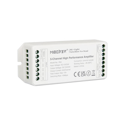 MiBOXER-PA5 71429 DC Ενισχυτής Ισχύος & Σήματος Υψηλής Ταχύτητας με 5 x 6A 144W Κανάλια DC 12-24V 15A 360W Max IP20 - Μ11.4 x Π4.9 x Υ2.8