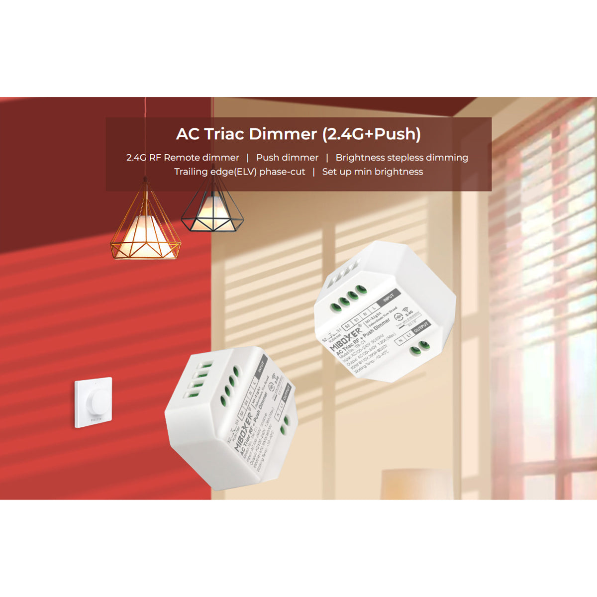 MiBOXER-TRI-C1 71432 AC Triac RF 2.4Ghz & Push Dimmer με 1 x 1.36A 300W Κανάλι AC 220-240V 1.36A 300W Max IP20 - RF 2.4Ghz & Push Dimming - Μ5 x Π5 x Υ2.3