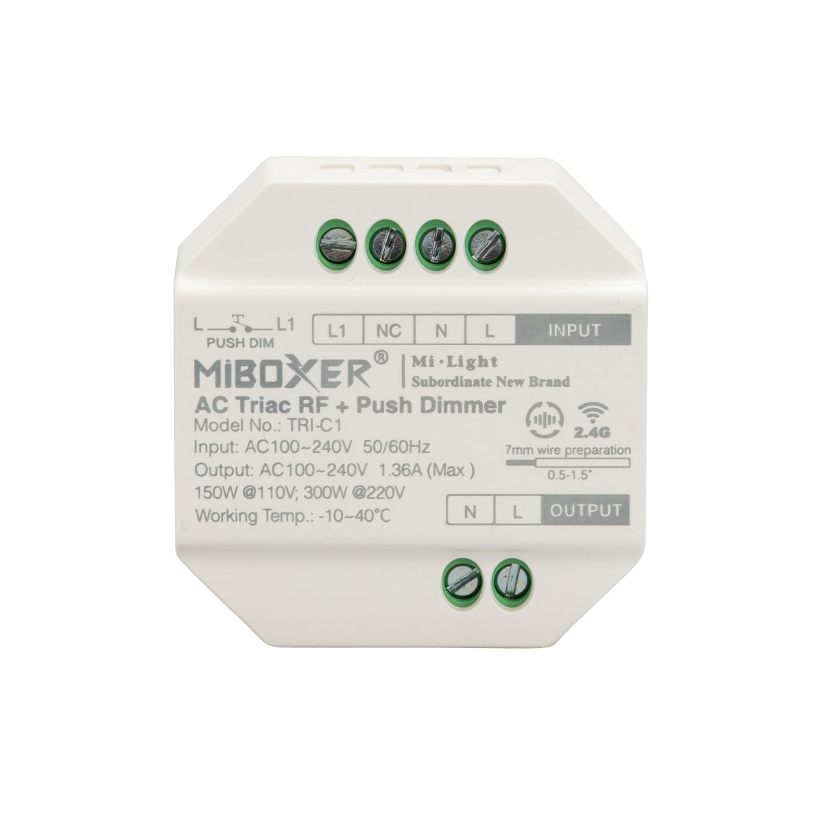 MiBOXER-TRI-C1 71432 AC Triac RF 2.4Ghz & Push Dimmer με 1 x 1.36A 300W Κανάλι AC 220-240V 1.36A 300W Max IP20 - RF 2.4Ghz & Push Dimming - Μ5 x Π5 x Υ2.3