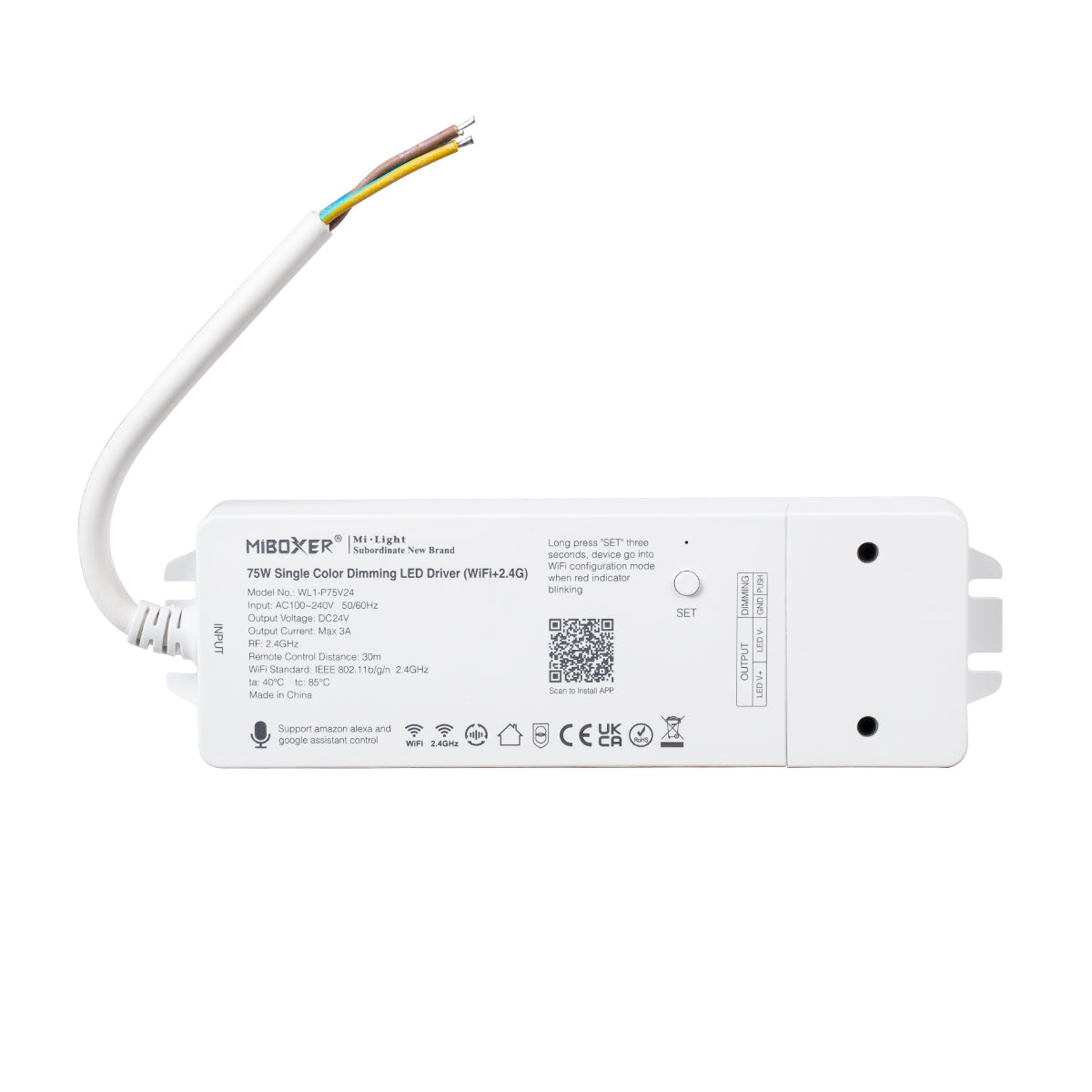 71437 WL1-P75V24 Mi-BOXER DC Smart Wifi & RF 2.4Ghz & Push Dimming Power Supply Τροφοδοτικό SELV & Controller / Dimmer All in One AC100-240V σε DC 24V 1 x 3A 75W - Max 3A 75W - IP20 Μ19 x Π5.5 x Υ3.2cm
