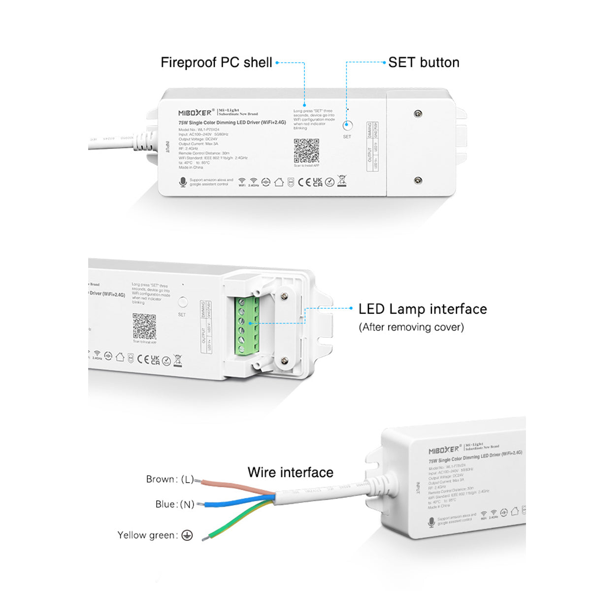71437 WL1-P75V24 Mi-BOXER DC Smart Wifi & RF 2.4Ghz & Push Dimming Power Supply Τροφοδοτικό SELV & Controller / Dimmer All in One AC100-240V σε DC 24V 1 x 3A 75W - Max 3A 75W - IP20 Μ19 x Π5.5 x Υ3.2cm