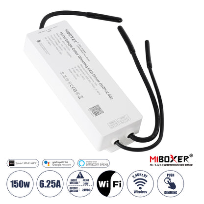 71438 WP1-P150V24 Mi-BOXER DC Smart Wifi & RF 2.4Ghz & Push Dimming Power Supply Τροφοδοτικό SELV & Controller / Dimmer All in One AC100-240V σε DC 24V 1 x 6.25A 150W - Max 6.25A 150W - Αδιάβροχο IP67 Μ22.5 x Π7 x Υ3.5cm
