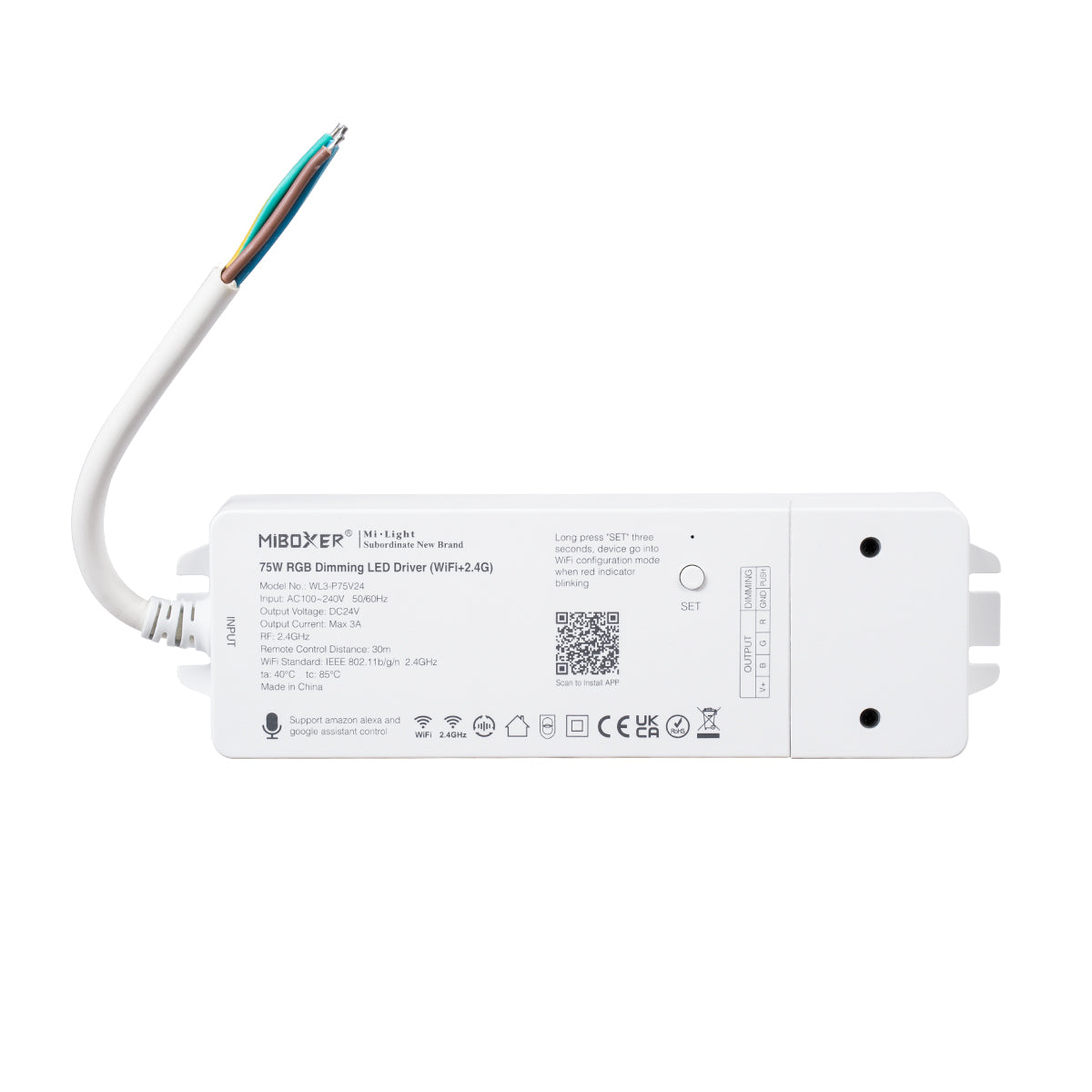 71439 WL3-P75V24 Mi-BOXER DC Smart Wifi & RF 2.4Ghz & Push Dimming Power Supply Τροφοδοτικό SELV & Controller / Dimmer All in One 3 Καναλιών AC100-240V σε DC 24V 3 x 0.6A 14.4W - Max 3A 75W - IP20 RGB Μ19 x Π5.5 x Υ3.2cm